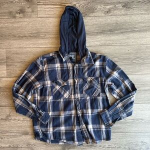 Drill Clothing Company Women’s Plaid Long Sleeve Button Down Shirt with Hood L